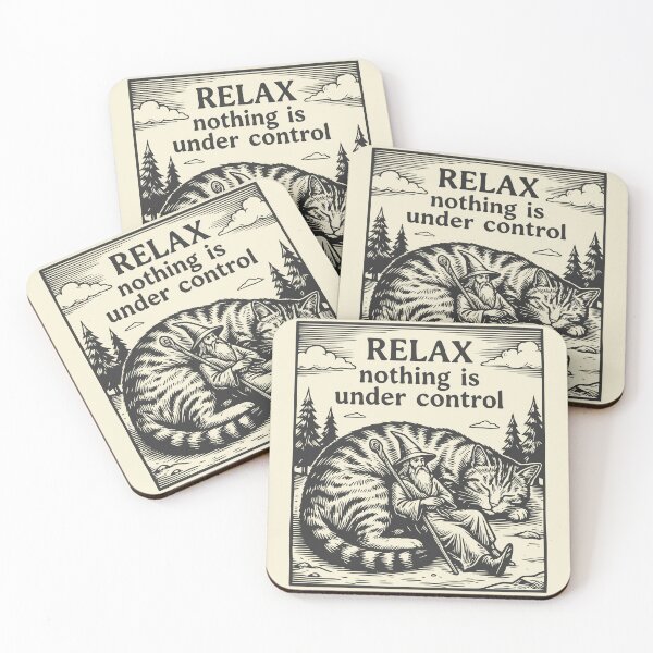 Item preview, Relax Nothing Is Under Control - Stoic Wizard & Giant Cat Vintage Sketch designed and sold by ThirdEyeDesign1.
