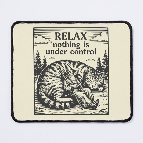 Item preview, Relax Nothing Is Under Control - Stoic Wizard & Giant Cat Vintage Sketch designed and sold by ThirdEyeDesign1.
