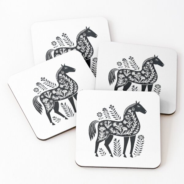 Item preview, Black floral linocut horse designed and sold by MendaciousMina.