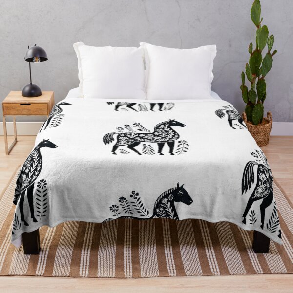 Item preview, Black floral linocut horse designed and sold by MendaciousMina.