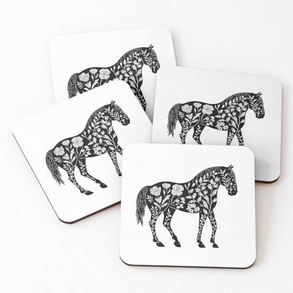 Item preview, Black floral linocut horse designed and sold by MendaciousMina.