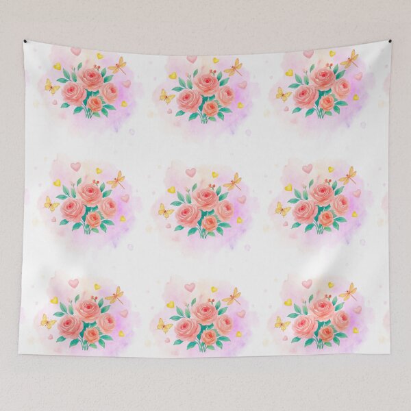Item preview, Watercolor red roses, butterfly and dragonfly designed and sold by OM-lova.