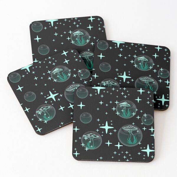 Item preview, Mushrooms in glass balls on a background of stars designed and sold by ReflectedCrafts.
