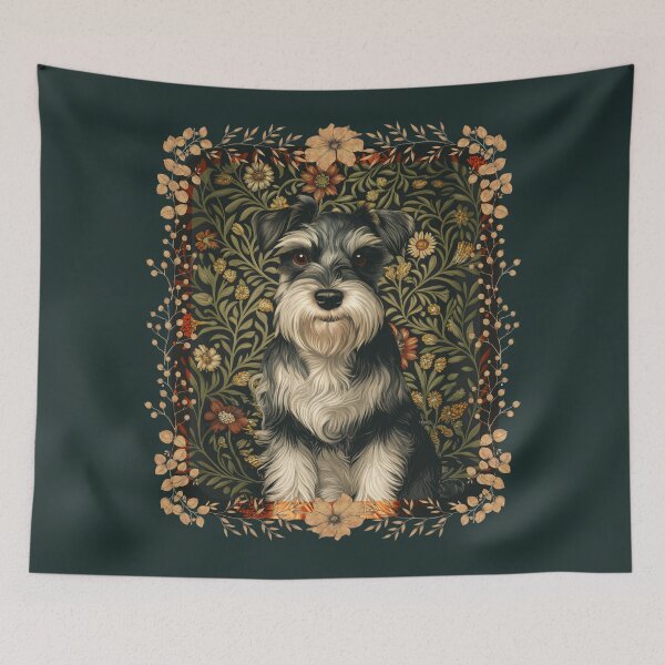 Item preview, Schnauzer in a William Morris Style Floral Garden designed and sold by AntiqueImages.
