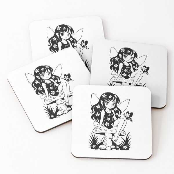 Item preview, Yume – Blossom Mushroom Fairy & Butterfly | Black and White pluvia Linework Fantasy Art designed and sold by yearningviolet.