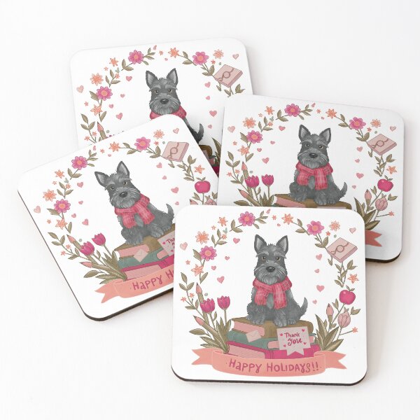 Item preview, Book Lover Holiday Dog – Schnauzer in Scarf, Happy Holidays, Floral Frame designed and sold by KomparrowStudio.