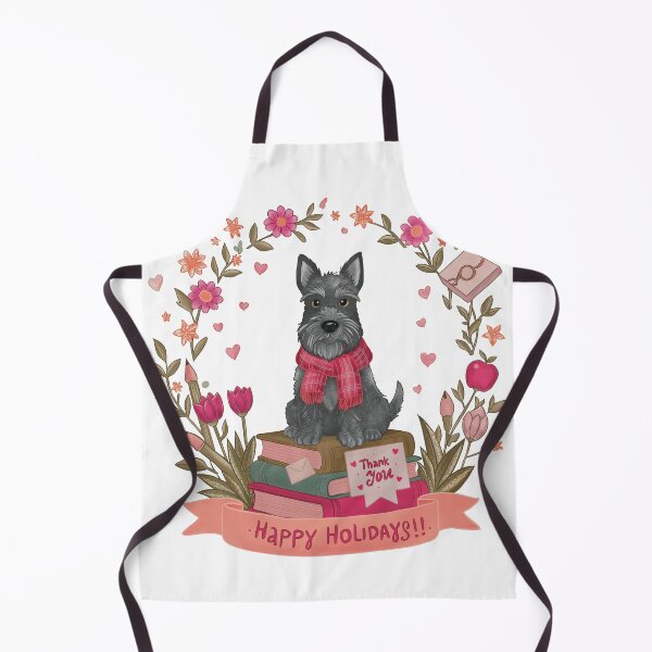 Item preview, Book Lover Holiday Dog – Schnauzer in Scarf, Happy Holidays, Floral Frame designed and sold by KomparrowStudio.