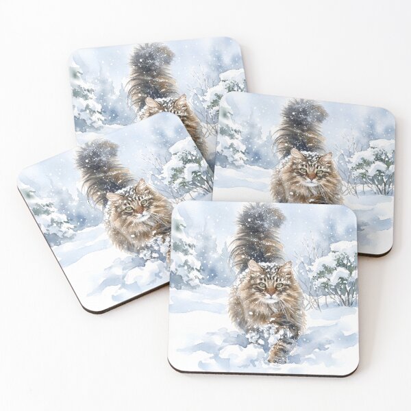 Item preview, Fluffy Forest Cat in a Winter Wonderland Watercolor, heavy snow designed and sold by Pukisdaizi.