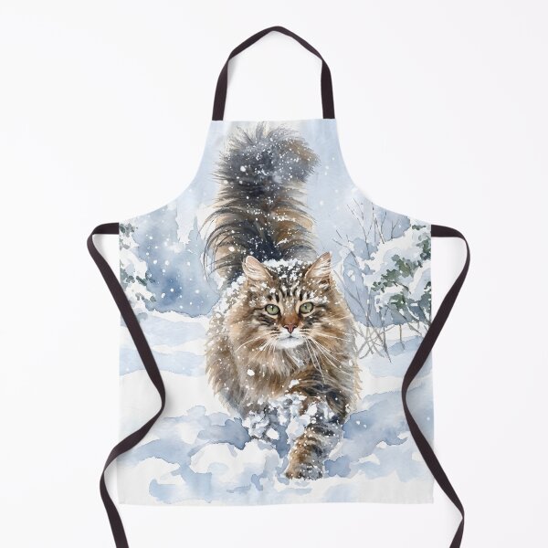 Item preview, Fluffy Forest Cat in a Winter Wonderland Watercolor, heavy snow designed and sold by Pukisdaizi.