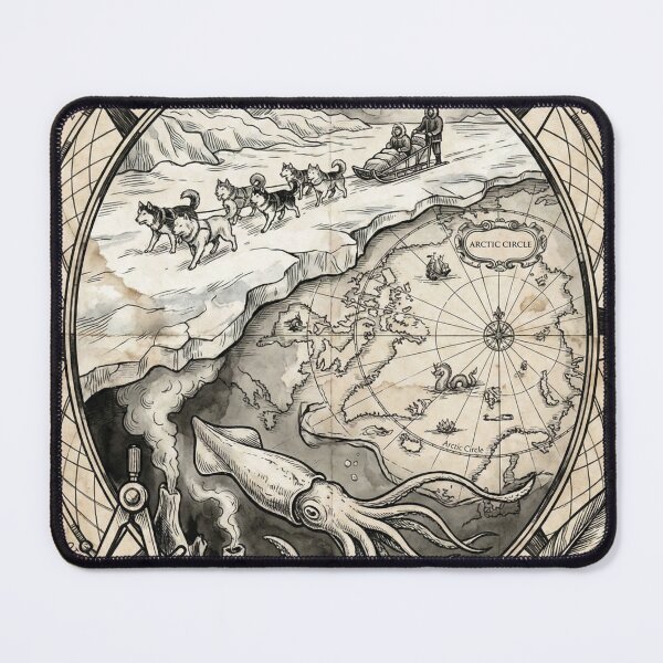 Item preview, Vintage Arctic Cartography Sled Dog Expedition Ink Drawing designed and sold by AURA Vibes.