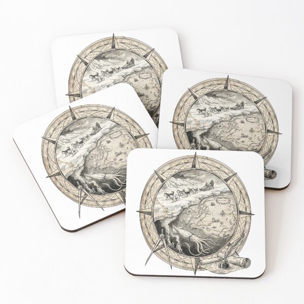Item preview, Vintage Arctic Cartography Sled Dog Expedition Ink Drawing designed and sold by AURA Vibes.