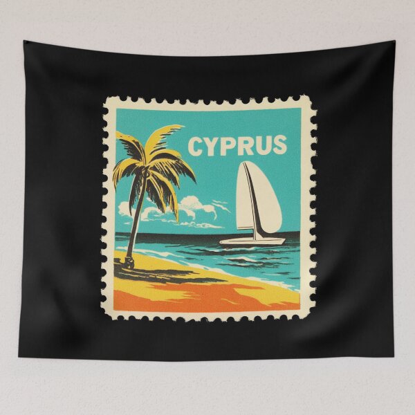 Item preview, Vintage Cyprus Postage Stamp Art - Mediterranean Sailboat & Palm Paradise designed and sold by tiigerdad.