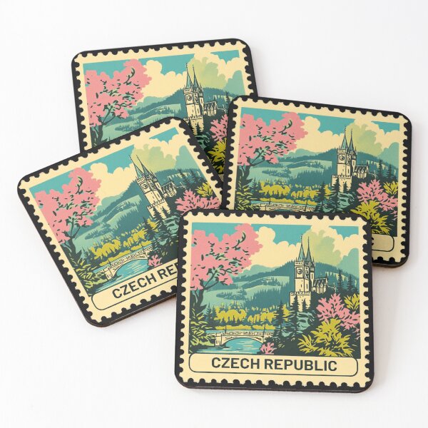 Item preview, Vintage Czech Republic Postage Stamp Art - Prague Gothic Spires & Spring Blooms designed and sold by tiigerdad.