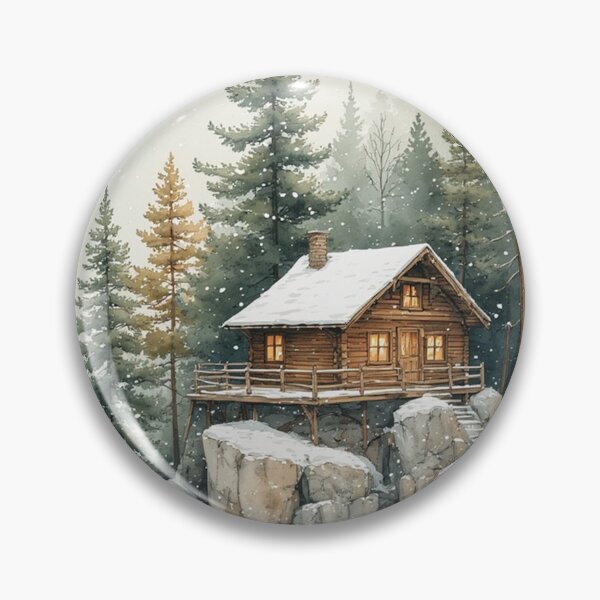 Item preview, Cozy Winter Cabin in Snowy Forest – Rustic Mountain Lodge Art Print by NegarTv Designs designed and sold by NegarTv Designs.
