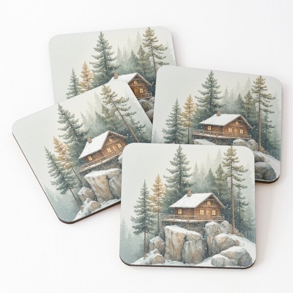 Item preview, Cozy Winter Cabin in Snowy Forest – Rustic Mountain Lodge Art Print by NegarTv Designs designed and sold by NegarTv Designs.