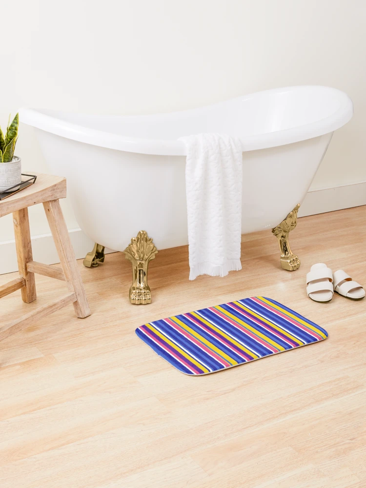 Thumbnail 2 of 6, Bath Mat, Colorful Retro Racing Stripes Pattern designed and sold by bubblegoth.