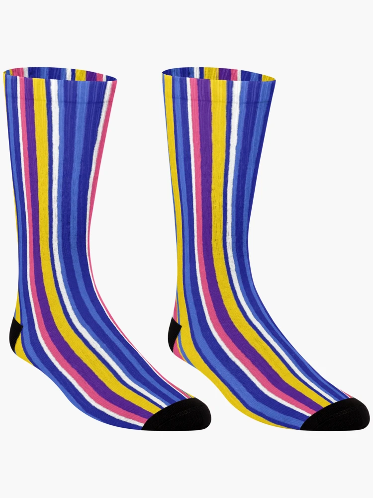 Thumbnail 3 of 5, Socks, Colorful Retro Racing Stripes Pattern designed and sold by bubblegoth.