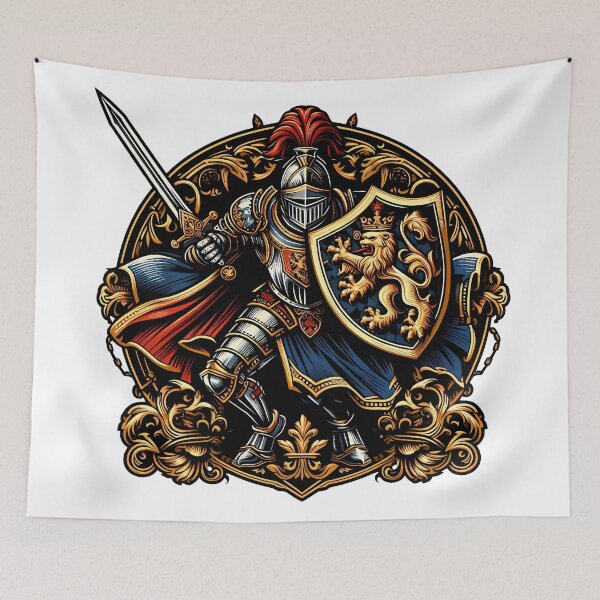 Item preview, Medieval Knight Lion Shield Heraldic Emblem Art designed and sold by DrawDrip.