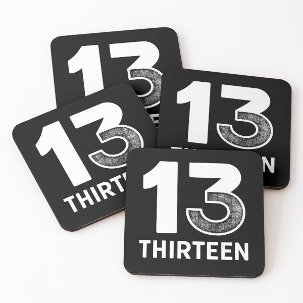 Item preview, "Thirteen" lucky number with minimalist text (black and white negative ver) designed and sold by Moonshroomarts.
