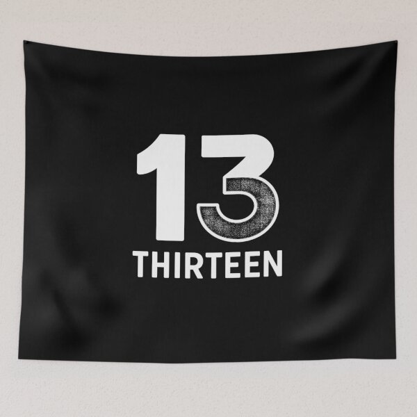 Item preview, "Thirteen" lucky number with minimalist text (black and white negative ver) designed and sold by Moonshroomarts.