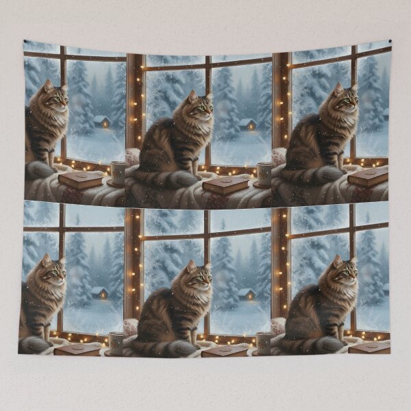 Item preview, Cozy Winter Cat – Reading by the Frosted Window designed and sold by Pukisdaizi.
