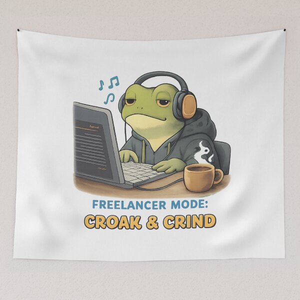 Item preview, Freelancer Mode: Croak & Grind – Cute Frog Work From Home Illustration designed and sold by SidTastic .