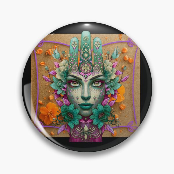 Item preview, Mystical Female Face with Floral Hamsa Hand – Spiritual Art of Protection and Inner Energy designed and sold by JuanaDesigns.