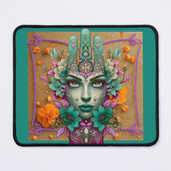 Item preview, Mystical Female Face with Floral Hamsa Hand – Spiritual Art of Protection and Inner Energy designed and sold by JuanaDesigns.