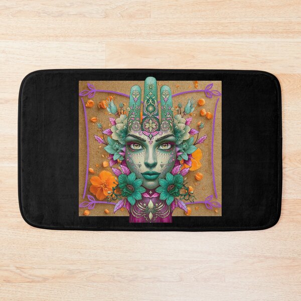 Item preview, Mystical Female Face with Floral Hamsa Hand – Spiritual Art of Protection and Inner Energy designed and sold by JuanaDesigns.