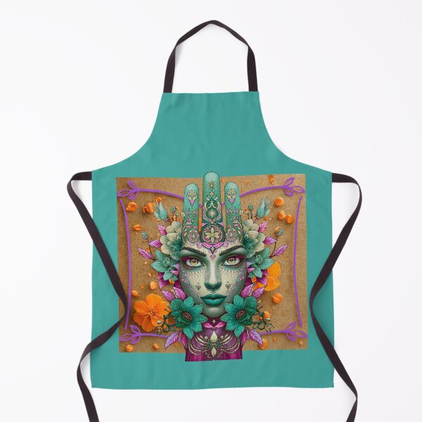 Item preview, Mystical Female Face with Floral Hamsa Hand – Spiritual Art of Protection and Inner Energy designed and sold by JuanaDesigns.