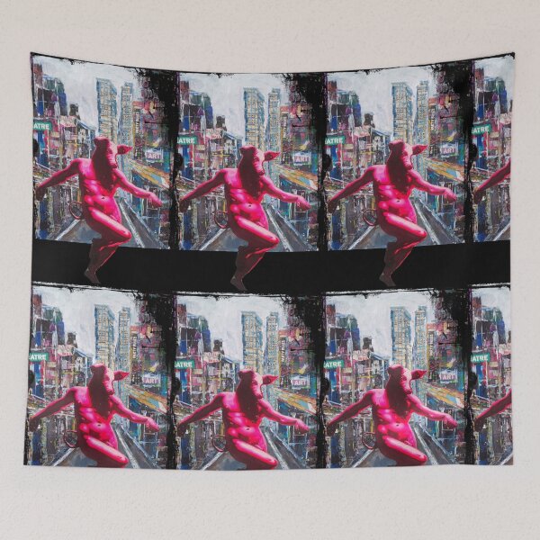 Item preview, street, animals, pig, original design, art collage, city, skyscrypers, designed and sold by NessArtByEwa.