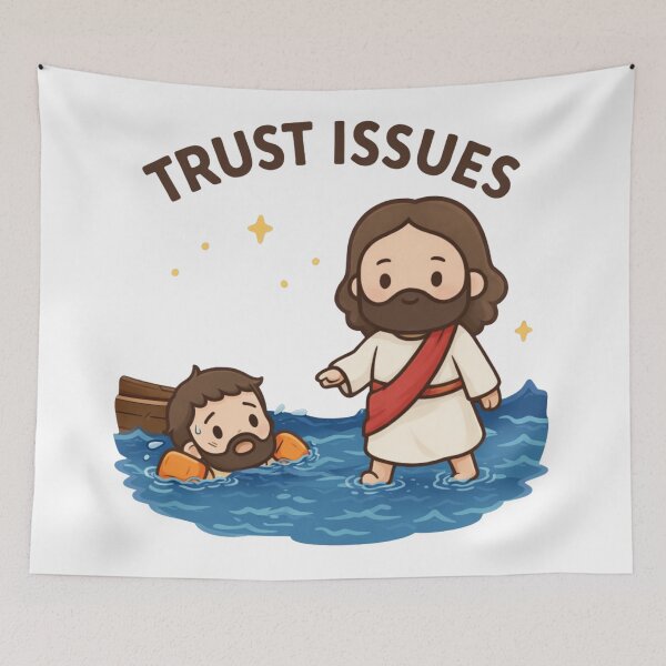 Item preview, Chibi Pocket Jesus Christ Walking on Water with Peter - Christian Trust Issues designed and sold by Blood Washed Apparel.
