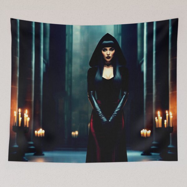 Item preview, dark witch in temple – gothic ritual art – mystical priestess designed and sold by Traumrausch.