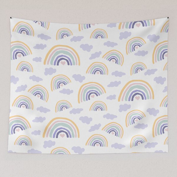 Item preview, pastel brushstroke rainbows and lilac clouds designed and sold by kobyakov.