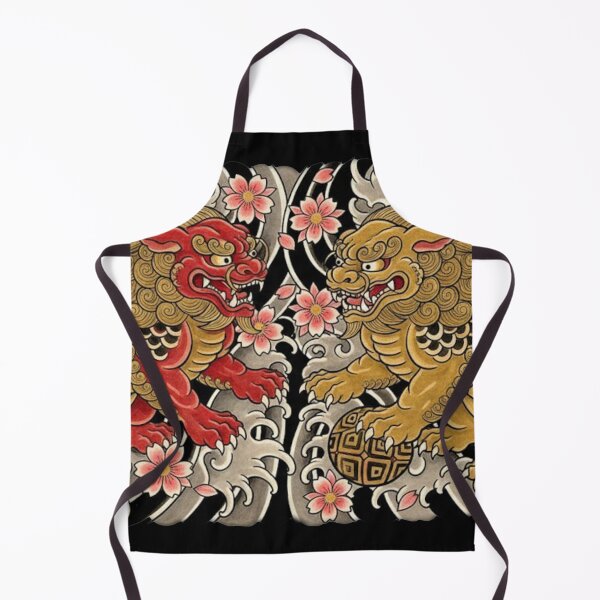 Item preview, Japanese Foo Dogs in Red & Gold with Clouds and Cherry Blossoms – Guardian Lion Art designed and sold by unthinkabletees.