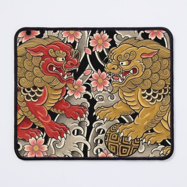 Item preview, Japanese Foo Dogs in Red & Gold with Clouds and Cherry Blossoms – Guardian Lion Art designed and sold by unthinkabletees.