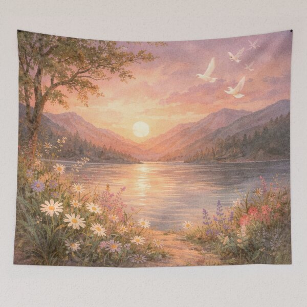 Item preview, Peaceful Sunset Lake Landscape designed and sold by SezzyDesigns.