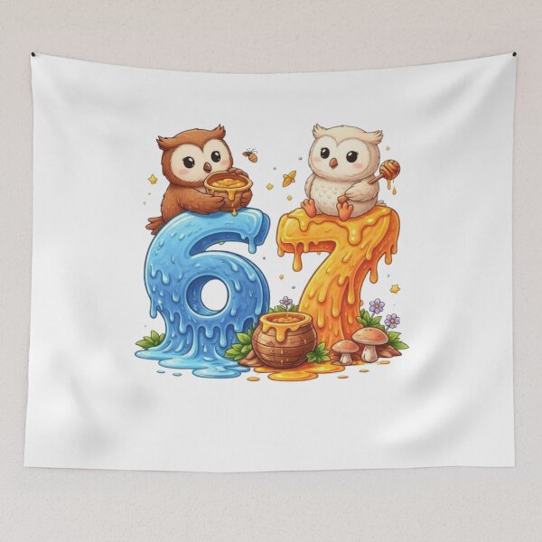 Item preview, Cute Owl 6 7 Meme Design Funny Dripping Numbers Illustration Kawaii Animal Art designed and sold by bilal sibgui.