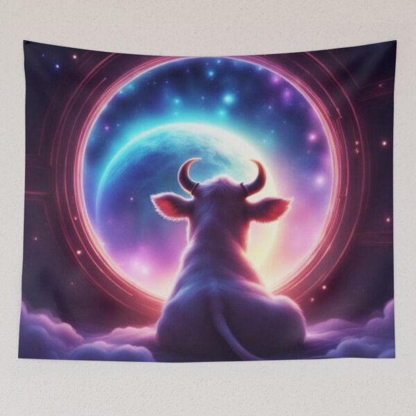 Item preview, Cow in Space Looking at the Earth Whimsical Rainbow Cow Looking Through a Window designed and sold by bestggraphico.