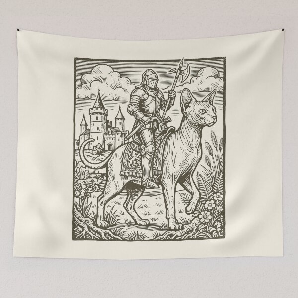 Item preview, Knight Sphynx Cat Rider Vintage Medieval Art   designed and sold by Y-Vibes.