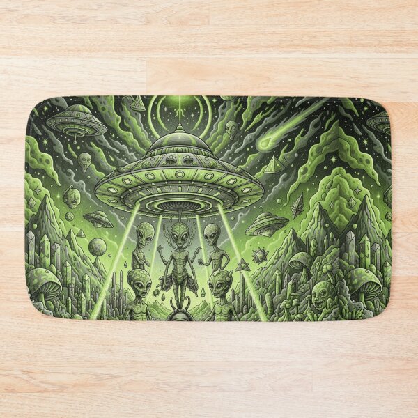 Item preview, Alien Encounter – UFO in a Trippy Green Dreamscape designed and sold by unthinkabletees.