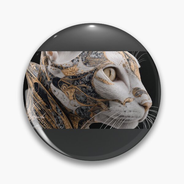 Item preview, Gilded Sphinx: White Cat with Intricate Gold & Black Bio-Armor designed and sold by Verademacedoart.