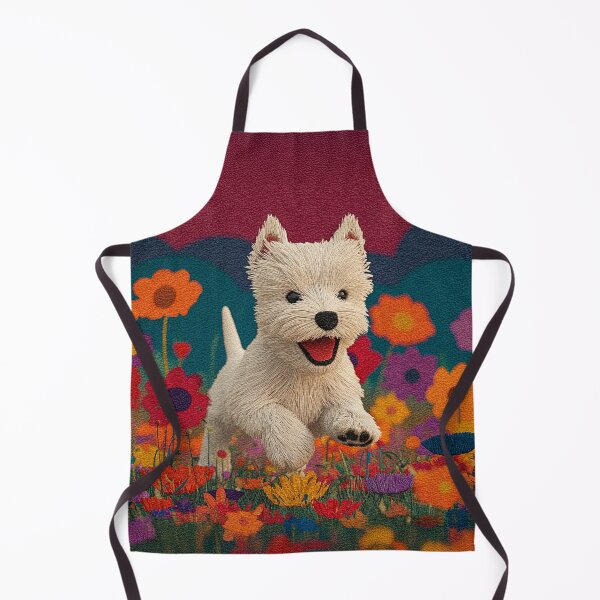 Item preview, Whimsical Knitted Style Westie Puppy Running in Colorful Flower Field designed and sold by skibreck.