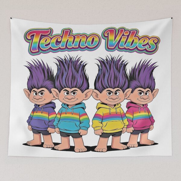 Item preview, Techno Vibes Troll Squad - Retro Rainbow Rave Party Art designed and sold by Hen-C-Art.