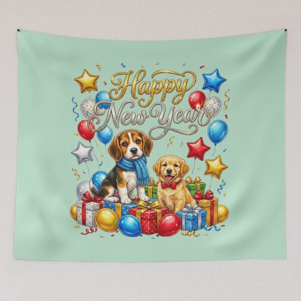 Item preview, Cute Corgi & Beagle Puppies Ultimate New Year 2026 Party | Star Balloons & Gifts Celebration designed and sold by E-SarnEdge.