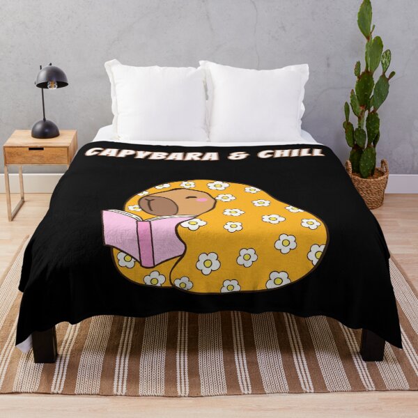 Item preview, Capybara & Chill Cozy Blanket Reading Kawaii Meme designed and sold by AnimalMemeHub.
