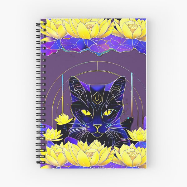 Item preview, Layered Blue Geometric Cat with Yellow Lotus Base – Retro Futuristic Line Art designed and sold by Naturalite19.
