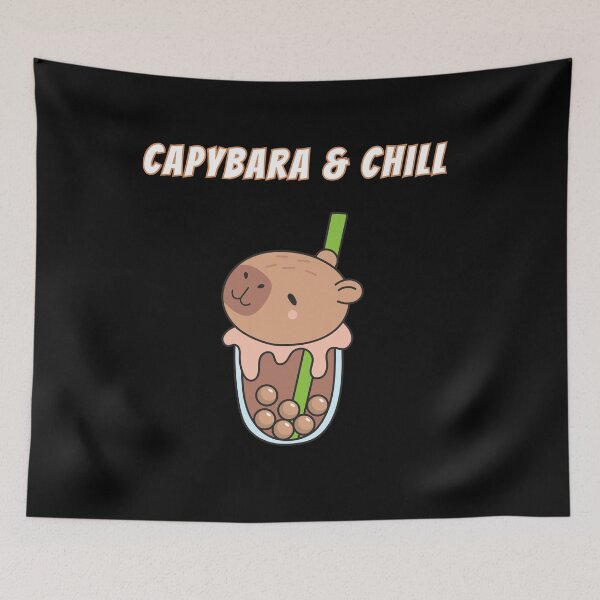 Item preview, Capybara & Chill Bubble Tea Kawaii Drink Meme designed and sold by AnimalMemeHub.