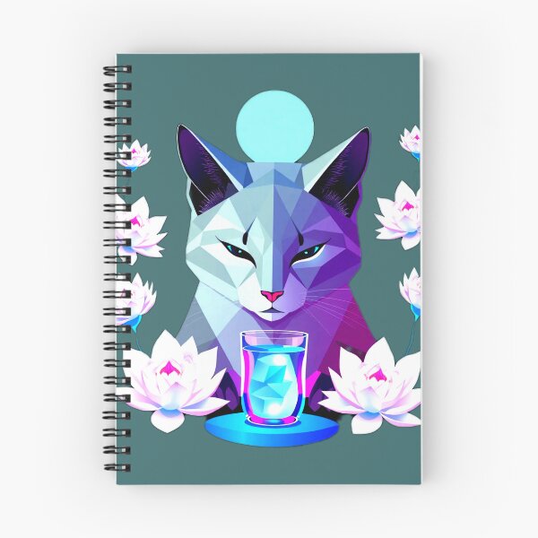 Item preview, Geometric Cat in Soft Blue and Purple with White Lotus – Symbolic Calm Art designed and sold by Naturalite19.