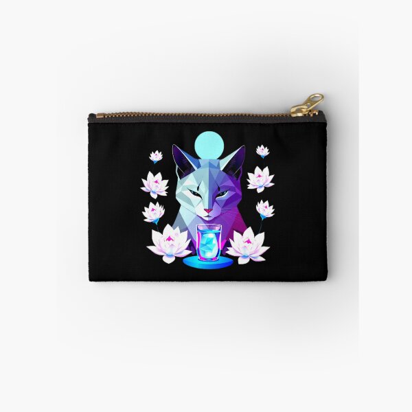 Item preview, Geometric Cat in Soft Blue and Purple with White Lotus – Symbolic Calm Art designed and sold by Naturalite19.